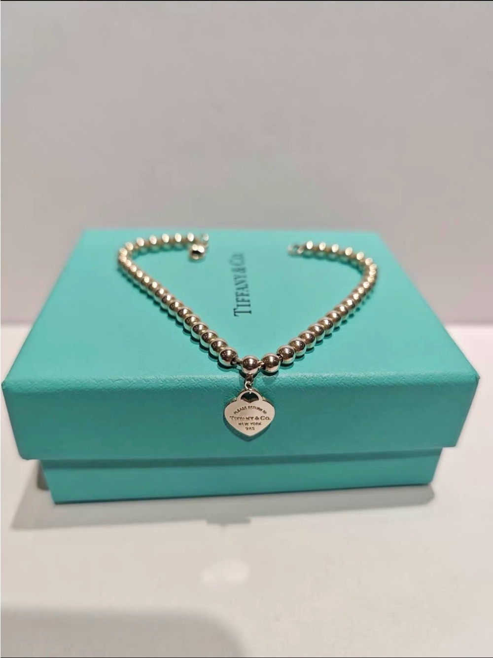 Tiffany & Co. Silver Bead mini Heart Tag Bracelet - Silver